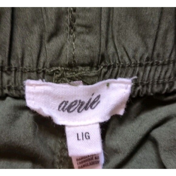 Aerie Avenue Baggy Cargo Pants Womens L Green Flame 100% Cotton Wide Leg Boho - Picture 4 of 12